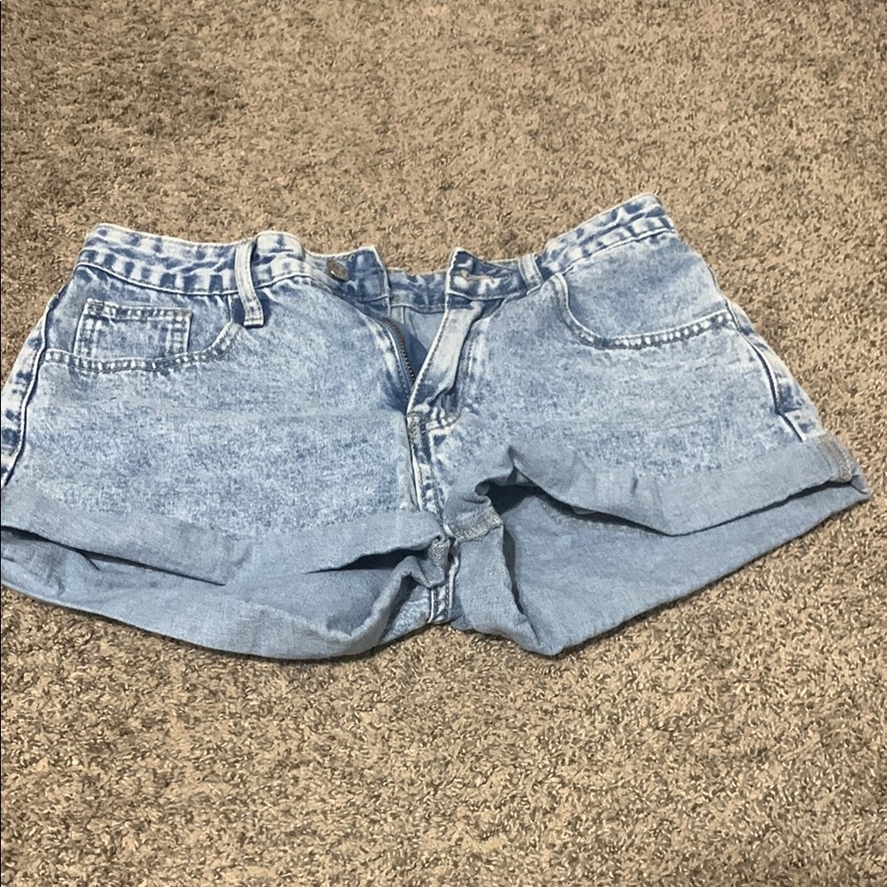 Blue Jean Shorts with Cuffed Hem and Relaxed Fit